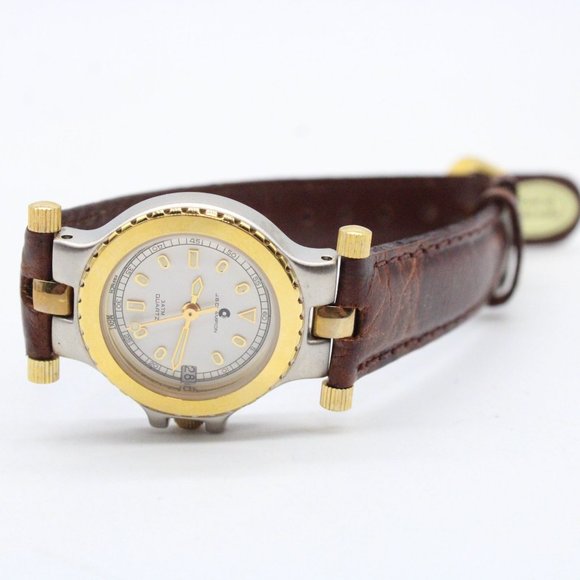 J.B Champion Watch Women Gold Tone Stainless Steel Classic White Dial Brown Band - Picture 5 of 8